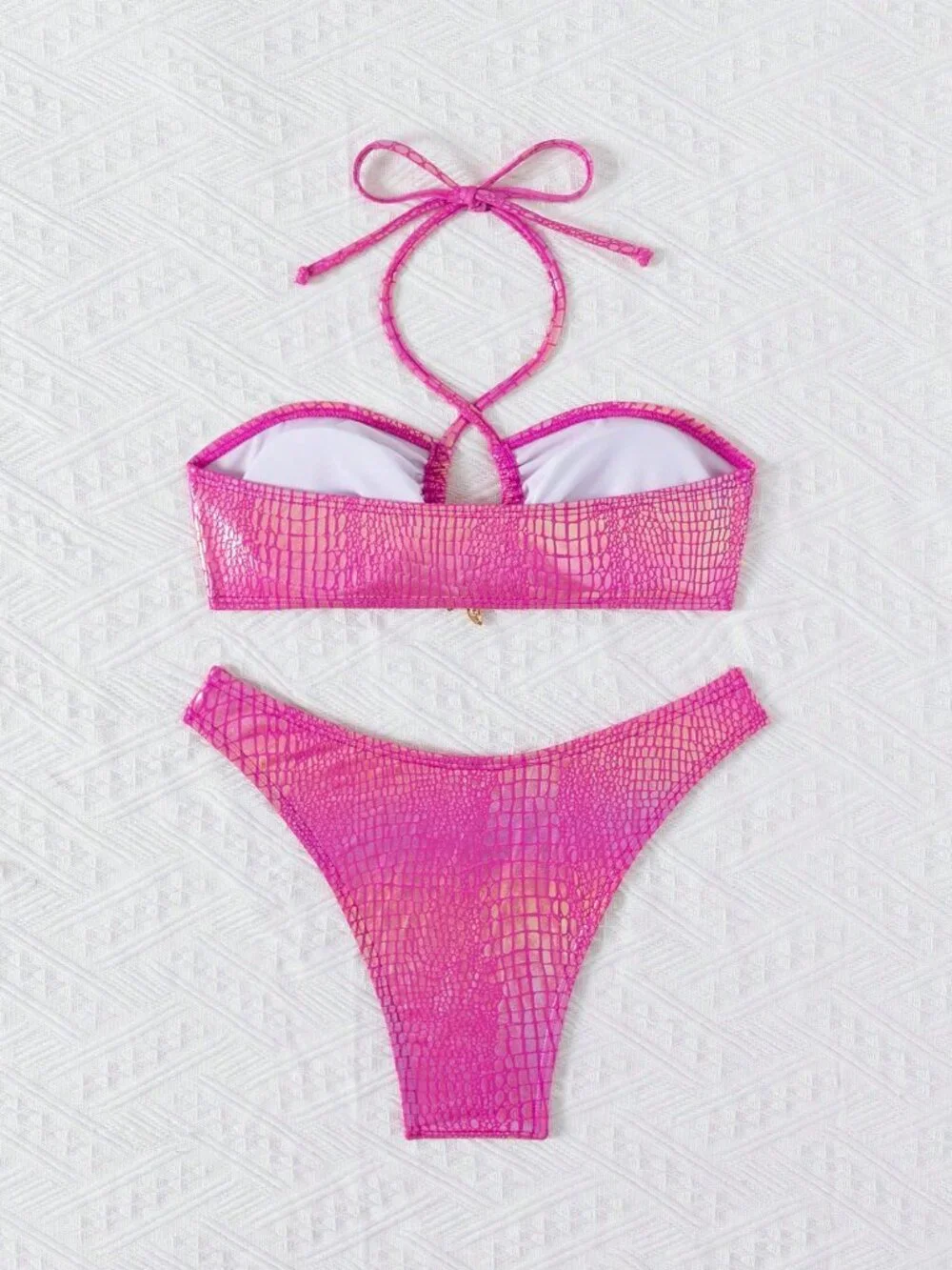 Hot Pink Sexy Women's metallic Glossy Bikini Set